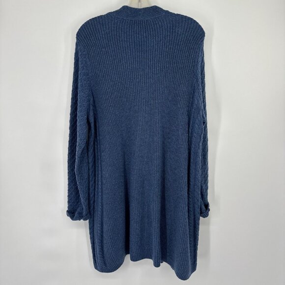 J.Jill Womens Blue Open Cable Knit Cardigan sweater size large cotton blend - Picture 9 of 12